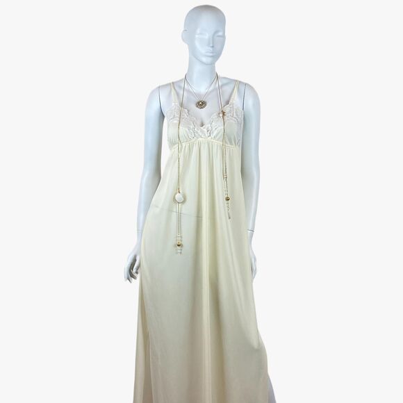 VTG Empire Waist Nightgown Maxi Slip Lingerie Lace Trim Sheer Romantic Boho - Picture 3 of 11